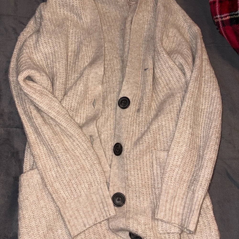 American Eagle Outfitters Men's Beige Cardigan Sweater